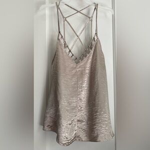 Free People Women’s Silver Shimmering V-Neck Camisole,Babydoll Sz: Large